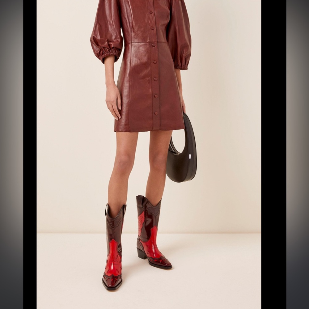 Ganni Red and Brown Western Heeled Boots